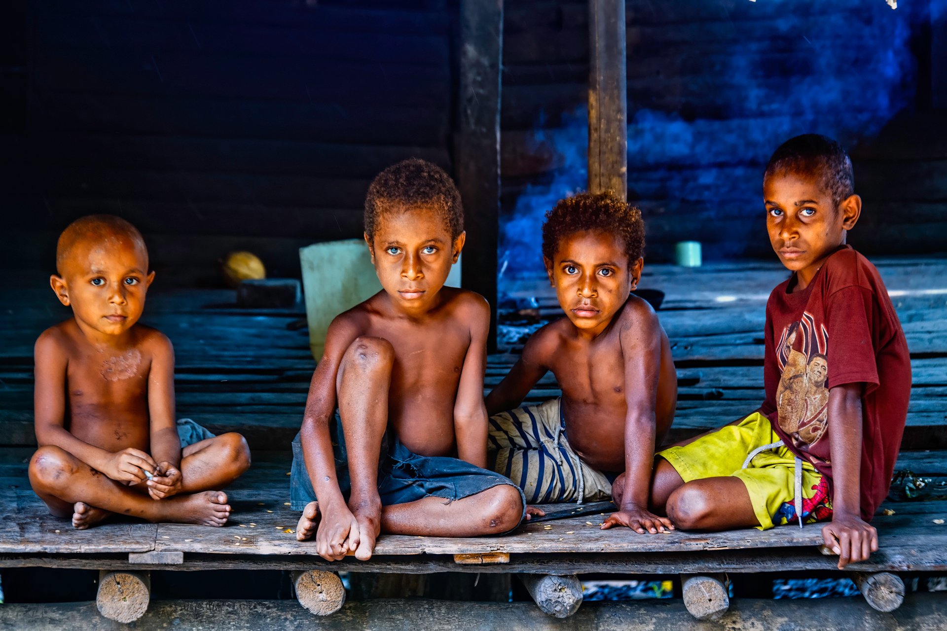 Children from Papua New Guinea staring at the photographer
